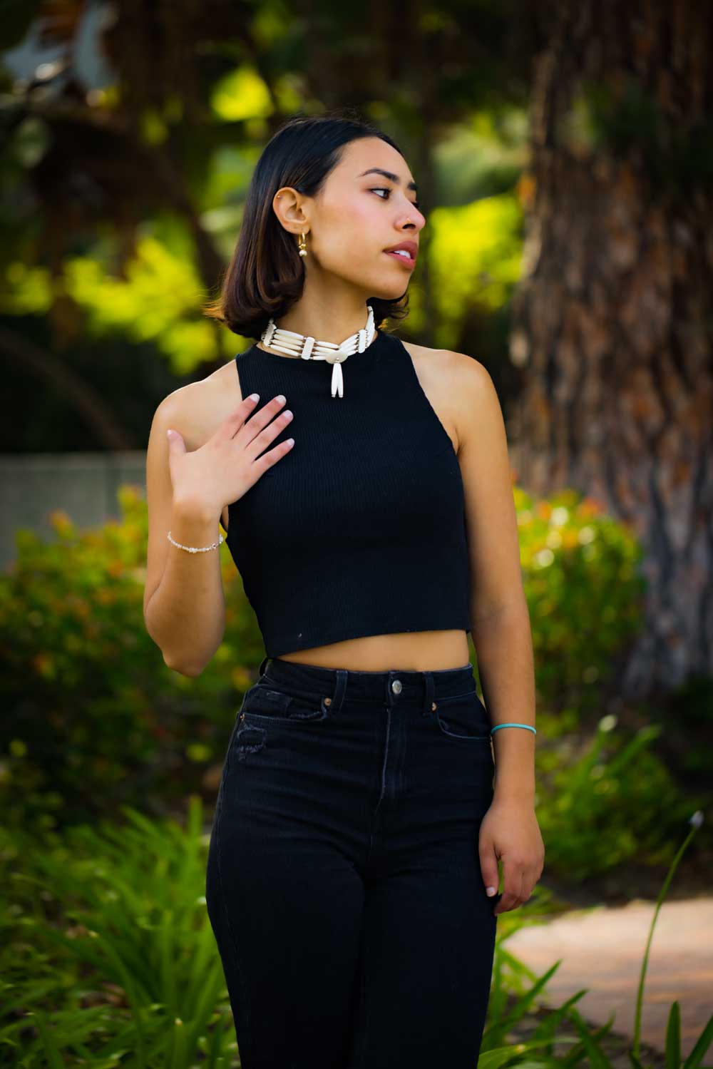 Native American Style Bone Choker Necklace with Buffalo Bone Hairpipe Beads