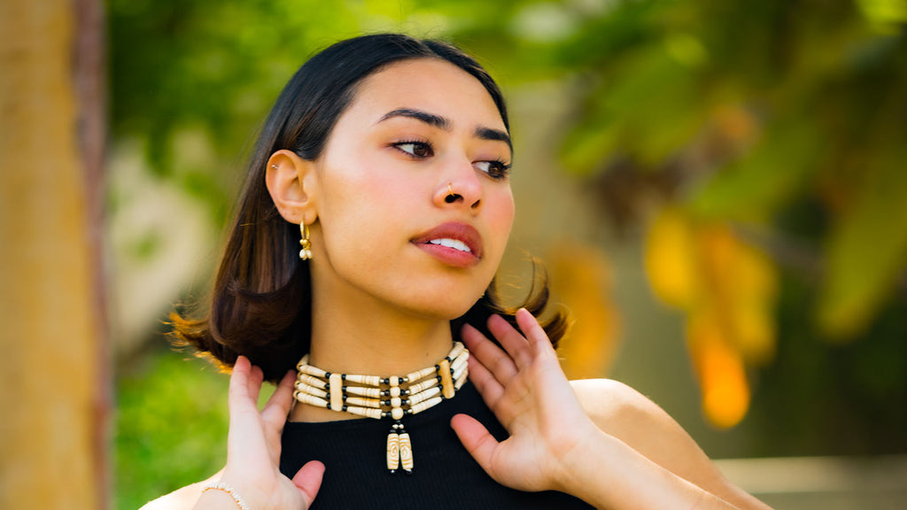 Native American Style Bone Choker Necklace with Buffalo Bone Hairpipe Beads