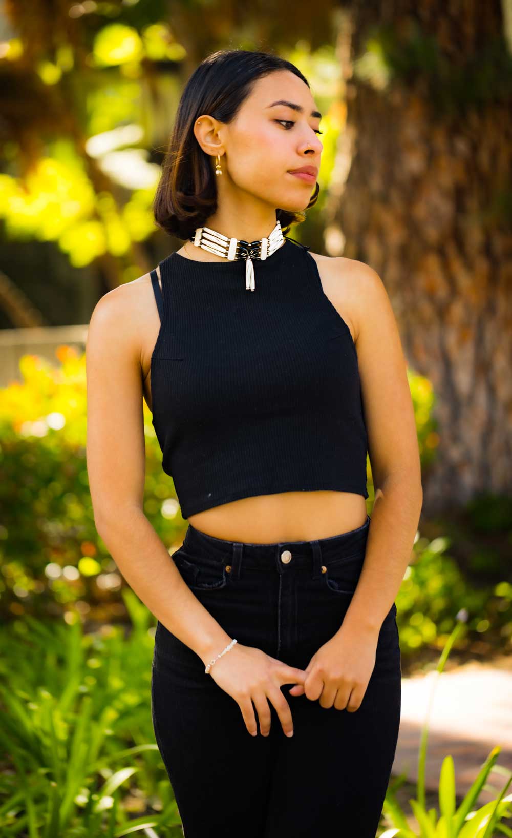 Native American Style Bone Choker Necklace with Buffalo Bone Hairpipe Beads