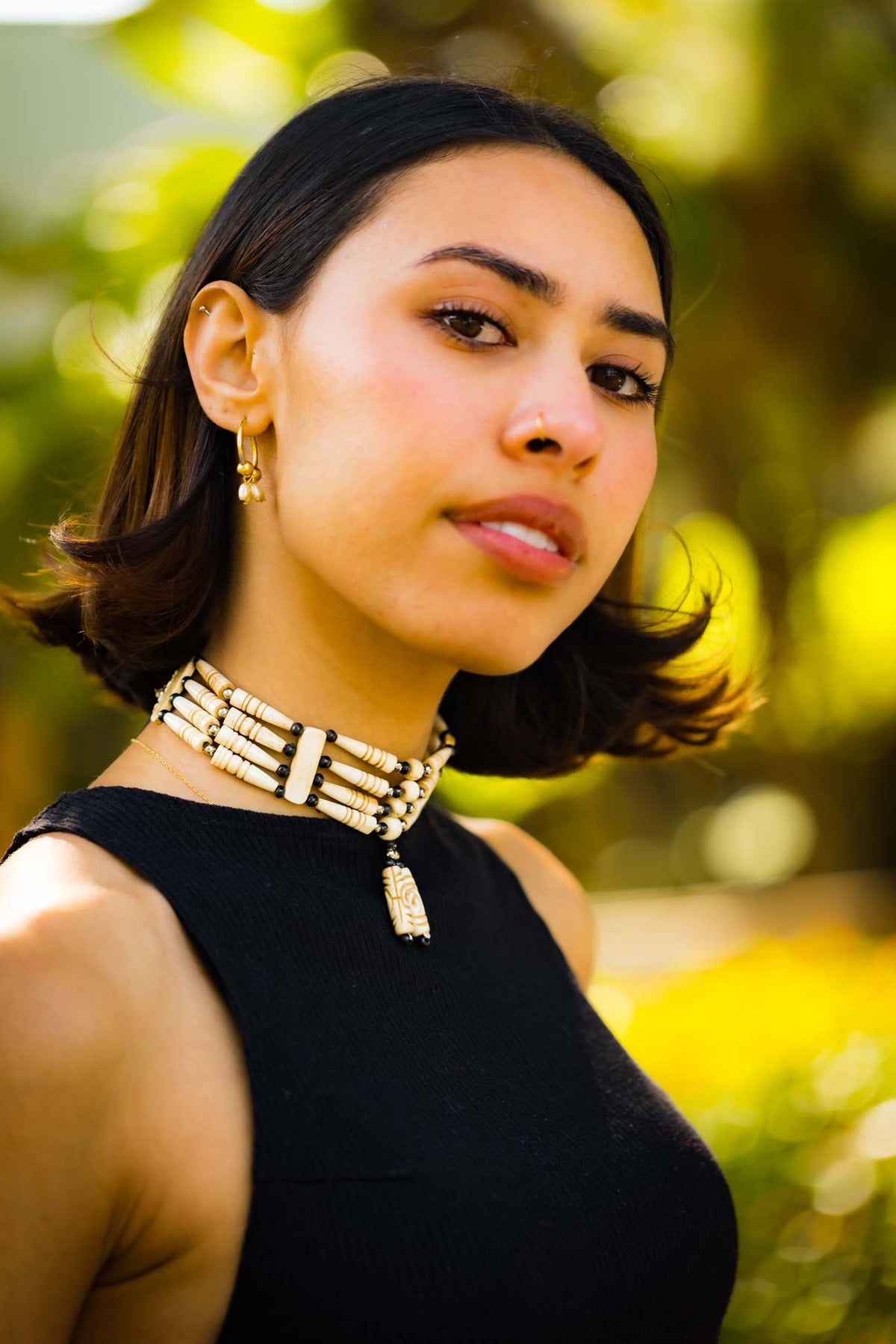 Native American Style Bone Choker Necklace with Buffalo Bone Hairpipe Beads