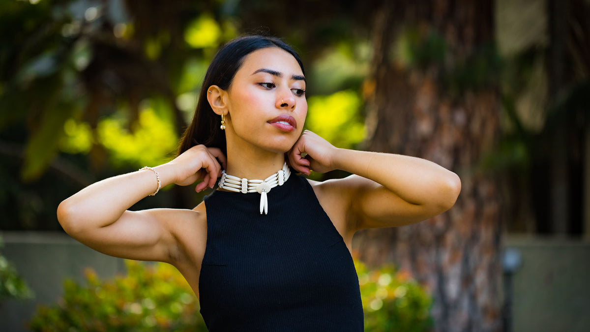 Native American Style Bone Choker Necklace with Buffalo Bone Hairpipe Beads