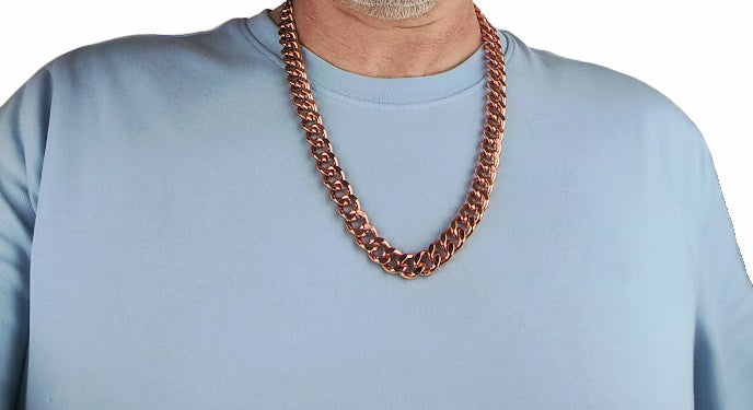 Men's Solid Copper Cuban Link Curb Chain Necklace, 24 Inches