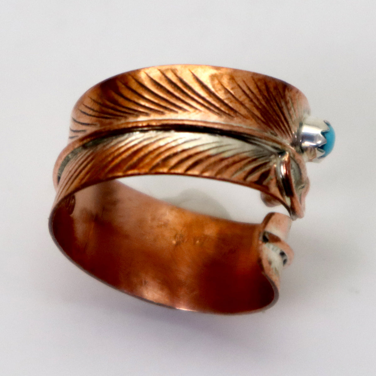 Navajo Copper Feather Ring with Turquoise, Handmade in the USA