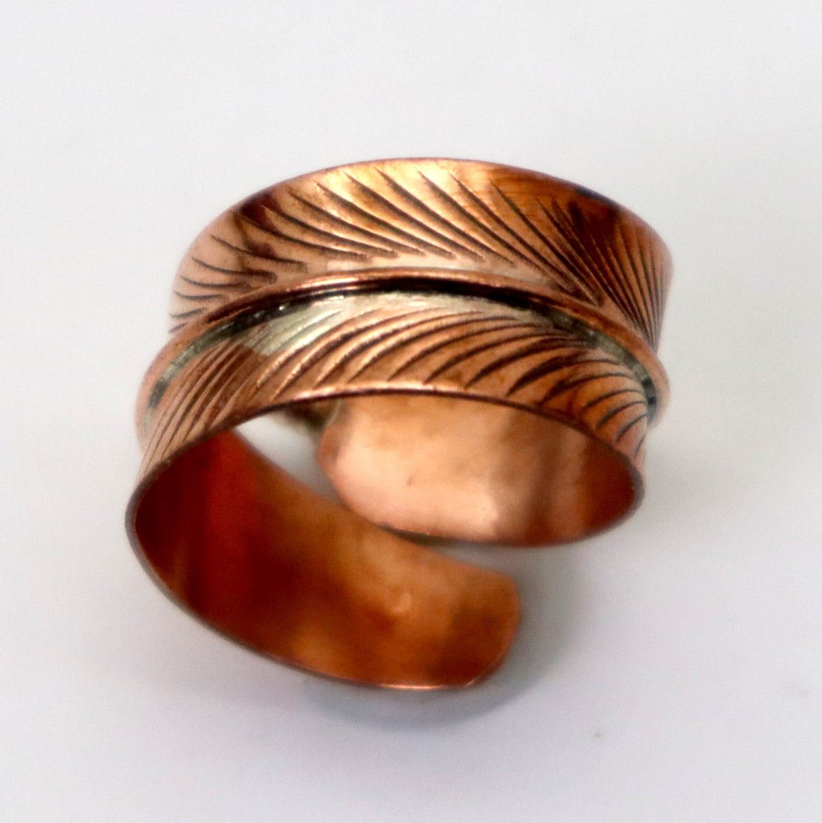 Navajo Copper Feather Ring with Turquoise, Handmade in the USA