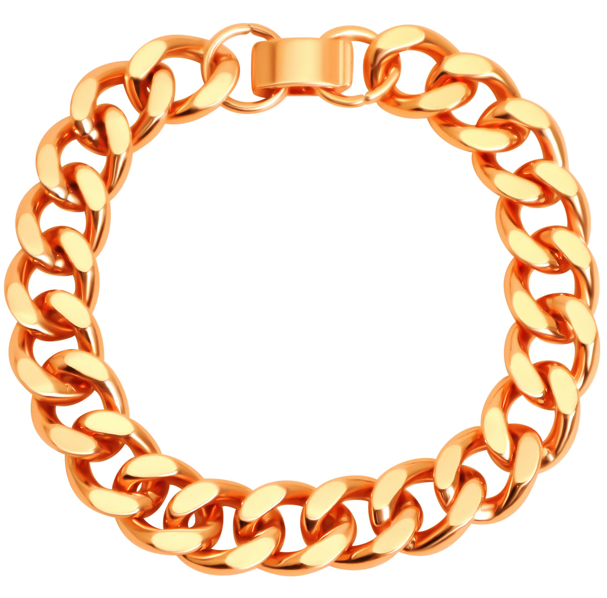 Men's Solid Copper Cuban Link Bracelet, Wide Rider Chain, 8.5"