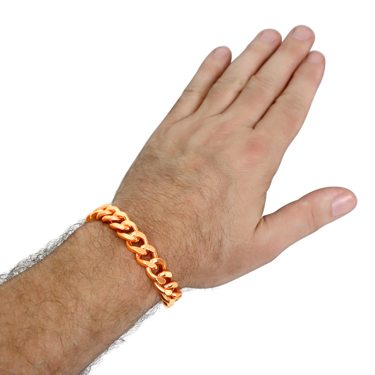 Men's Solid Copper Cuban Link Bracelet, Wide Rider Chain, 8.5"