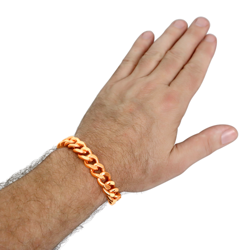 Men's Solid Copper Cuban Link Bracelet, Wide Rider Chain, 8.5"