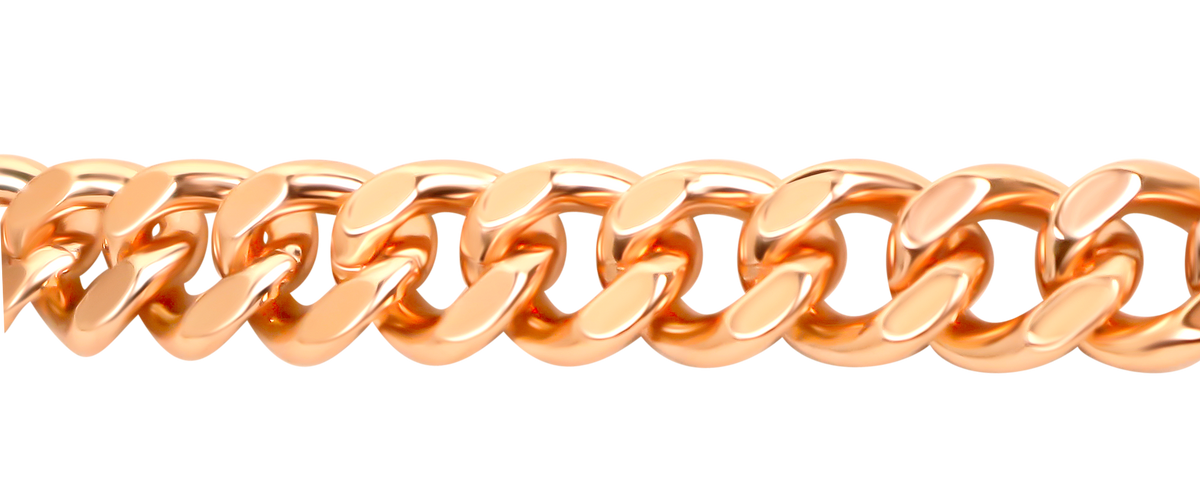 Men's Solid Copper Cuban Link Bracelet, Wide Rider Chain, 8.5"