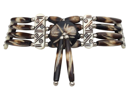 Brown/White Striped bone hairpipe choker necklace