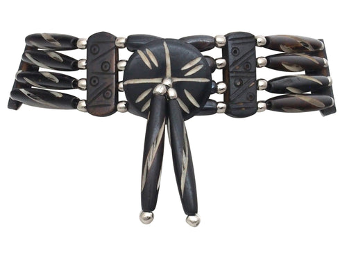 Carved Mocha bone hairpipe choker necklace