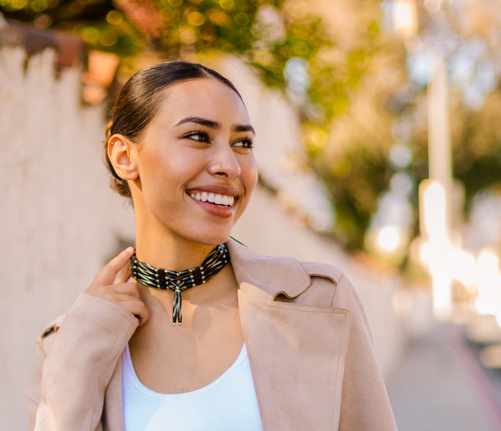 Native American Style Bone Choker Necklace with Buffalo Bone Hairpipe Beads