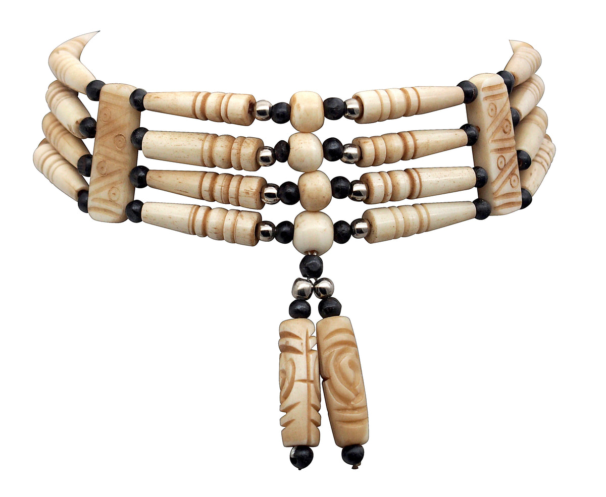 Tan/Black Low Tassel bone hairpipe choker necklace