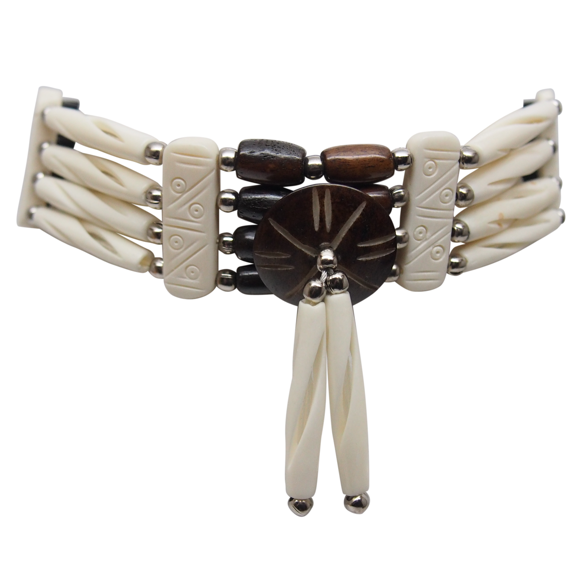 Two Tone Black/White tasseled bone hairpipe choker necklace