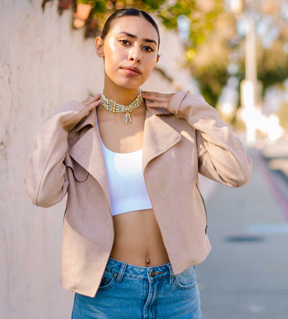 White Speckled bone hairpipe choker necklace